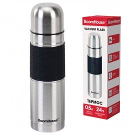 Термос 0,5л CLASSIC, нержавеющая сталь SUS304, черный силиконовый рукав, крышка/кружка, BOOMHOUSE (БумХаус), 700307