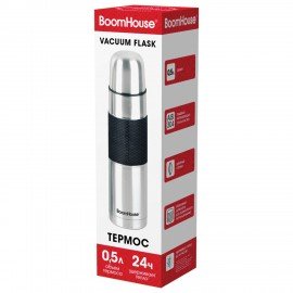 Термос 0,5л CLASSIC, нержавеющая сталь SUS304, черный силиконовый рукав, крышка/кружка, BOOMHOUSE (БумХаус), 700307