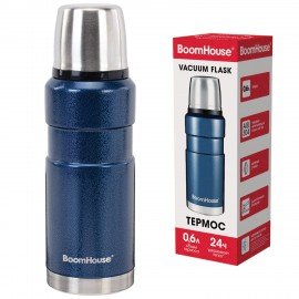 Термос 0,6л DARKBLUE, нержавеющая сталь SUS304, молотковая эмаль, крышка/кружка, синий, BOOMHOUSE (БумХаус), 700309