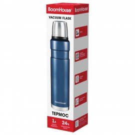 Термос 1л DARKBLUE, нержавеющая сталь SUS304, молотковая эмаль, крышка/кружка, синий, BOOMHOUSE (БумХаус), 700310