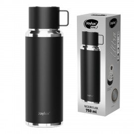 Термос 0,75 л JOYLUX ULTRA, нерж. сталь SUS316, крышка/кружка, питейник, сито, черный матовый, 700314
