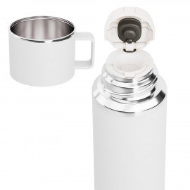 Термос 0,75 л JOYLUX ULTRA, нерж. сталь SUS316, крышка/кружка, питейник, сито, белый матовый, 700315