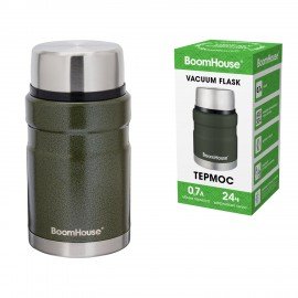 Термос 0,7л RIBBED, для еды/напитков с широким горлом, нержавеющая сталь SUS304, оливковый, BOOMHOUSE (БумХаус), 700321