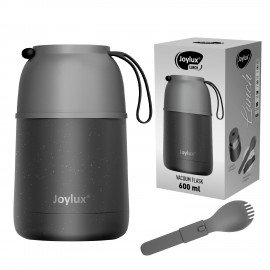 Термос 0,6л для еды/напитков с широким горлом, JOYLUX LUNCH, нерж. сталь SUS304, ложка-вилка, 700326