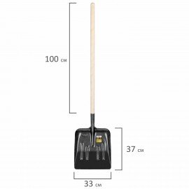 Лопата-ледоруб снеговая 33х37см "БУЛЬДОЗЕР" прочная РЕЛЬСОВАЯ СТАЛЬ, деревянный черенок, для мокрого снега, льда, щебня, ГРАНДМАСТЕР, 700334