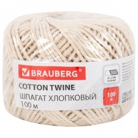 Шпагат хлопковый для прошивки документов, вязания, макраме, длина 100 м диаметр 1,5 мм, BRAUBERG, 700361