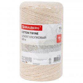 Шпагат хлопковый для прошивки документов, вязания, макраме, длина 500 м диаметр 1,5 мм, BRAUBERG, 700362