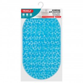 Коврик для ванны противоскользящий 69х40см, "Камешки", овальный, прозрачно-голубой, ПВХ, PRIMILA, 700368