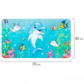Коврик для ванны противоскользящий 70х40см с печатью "Дельфин", ПВХ, присоски, PRIMILA, 700370