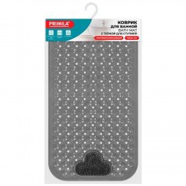 Коврик для ванны противоскользящий с теркой для ступней 70х40см, серый, ПВХ, присоски, PRIMILA 700374