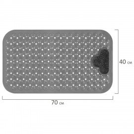 Коврик для ванны противоскользящий с теркой для ступней 70х40см, серый, ПВХ, присоски, PRIMILA 700374