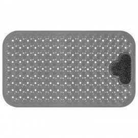 Коврик для ванны противоскользящий с теркой для ступней 70х40см, серый, ПВХ, присоски, PRIMILA 700374