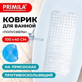 Коврик для ванны противоскользящий 100х40см, "Полусферы", прозрачный, ПВХ, присоски, PRIMILA, 700376