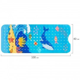 Коврик для ванны противоскользящий 100х40см с печатью "Кит", ПВХ, присоски, PRIMILA, 700377