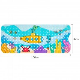Коврик для ванны противоскользящий 100х40см с рисунком "Батискаф", ПВХ, присоски, PRIMILA, 700378