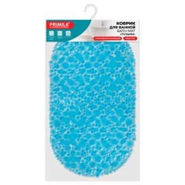 Коврик для ванны противоскользящий 68х37см, "Пузыри", овальный, прозрачно-голубой, ПВХ, PRIMILA, 700381