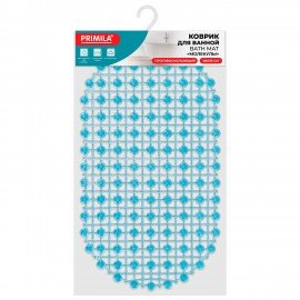 Коврик для ванны противоскользящий 68х39см, "Молекулы", овальный, голубой, ПВХ, PRIMILA, 700388