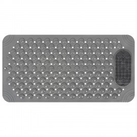 Коврик для ванны противоскользящий с теркой для ступней 68х36см, серый, ПВХ, присоски, PRIMILA, 700389