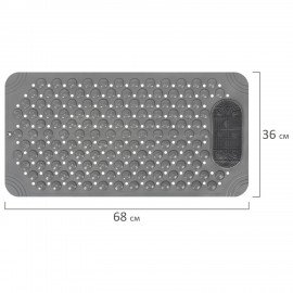 Коврик для ванны противоскользящий с теркой для ступней 68х36см, серый, ПВХ, присоски, PRIMILA, 700389