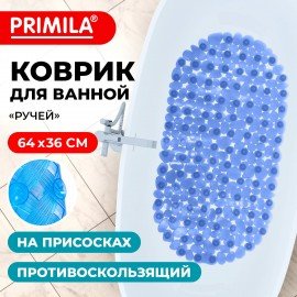Коврик для ванны противоскользящий 64х36см "Ручей", овальный, голубой, ПВХ, PRIMILA, 700390