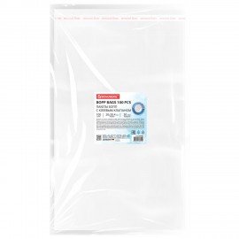 Пакеты БОПП с клеевым клапаном КОМПЛЕКТ 100 штук, 20 х 30 + 4 см, 30 мкм с усиленным швом, BRAUBERG, 700408