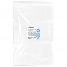 Пакеты БОПП с клеевым клапаном КОМПЛЕКТ 100 штук, 25 х 35 + 4 см, 30 мкм с усиленным швом, BRAUBERG, 700409