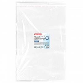 Пакеты БОПП с клеевым клапаном ПЛОТНЫЕ КОМПЛЕКТ 100 штук, 25 х 35 + 4 см, 53 мкм с усиленным швом, BRAUBERG, 700417