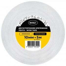 Многоразовая двухсторонняя прозрачная крепежная лента Скотч NANO tape 5 м x 1 см, толщина 1мм, WBZ, 700424