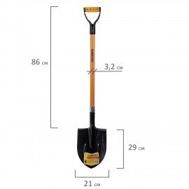 Лопата штыковая стальная 21х29см L=115см черенок стекловолокно V-ручка RABBITEX "fiberglass", 700477