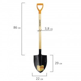 Лопата штыковая стальная 22х29см, L=115см, деревянный черенок, V-ручка, RABBITEX "sta, 700478
