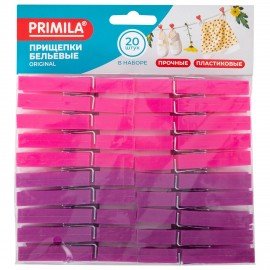 Прищепки бельевые 7,8 см, КОМПЛЕКТ 20 штук, пластик, ассорти, PRIMILA ORIGINAL, 700511