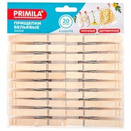 Прищепки бельевые 8,4 см, КОМПЛЕКТ 20 штук, дерево, PRIMILA WOOD, 700513