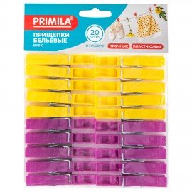 Прищепки бельевые 7,0 см, КОМПЛЕКТ 20 штук, пластик, ассорти, PRIMILA BASIC, 700514