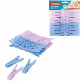 Прищепки бельевые 7,3 см, КОМПЛЕКТ 20 штук, пластик, ассорти, PRIMILA CLASSIC, 700515