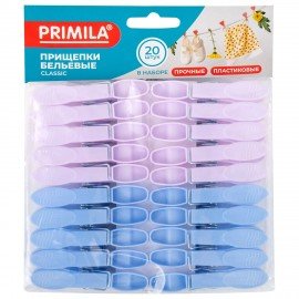 Прищепки бельевые 7,3 см, КОМПЛЕКТ 20 штук, пластик, ассорти, PRIMILA CLASSIC, 700515