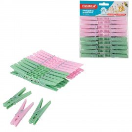 Прищепки бельевые 7,4 см, КОМПЛЕКТ 20 штук, пластик, ассорти, PRIMILA STANDARD, 700517