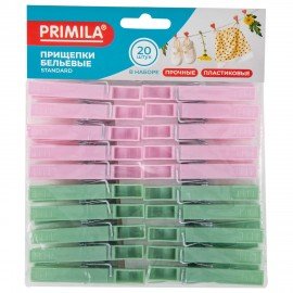 Прищепки бельевые 7,4 см, КОМПЛЕКТ 20 штук, пластик, ассорти, PRIMILA STANDARD, 700517