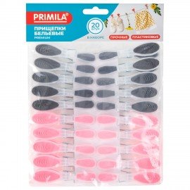 Прищепки бельевые 8,2 см, КОМПЛЕКТ 20 штук, прорезиненный пластик, ассорти, PRIMILA PREMIUM, 700522