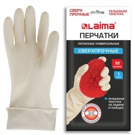 Перчатки МНОГОРАЗОВЫЕ латексные LAIMA "ULTRA" СВЕРХПРОЧНЫЕ, бежевые, размер M (средний), вес 96 г, 700547