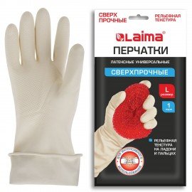 Перчатки МНОГОРАЗОВЫЕ латексные LAIMA "ULTRA" СВЕРХПРОЧНЫЕ бежевые, размер L (большой), вес 100 г, 700548