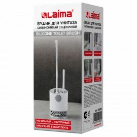 Ершик для унитаза силиконовый (плоский) + щеточка, напольный / настенное крепление, LAIMA, 700561