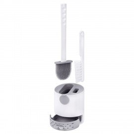 Ершик для унитаза силиконовый (плоский) + щеточка, напольный / настенное крепление, LAIMA, 700561