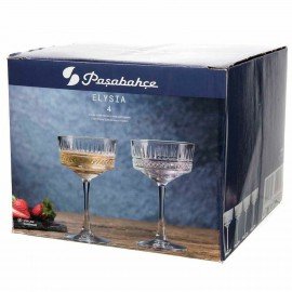 Бокал для шампанского на ножке широкий, 260 мл, КОМПЛЕКТ 4 штуки, стекло, PASABAHCE "ЭЛИЗИЯ", фирменная подарочная упаковка, 440436