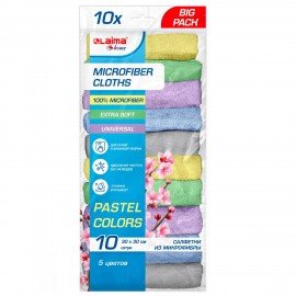 Салфетки из МИКРОФИБРЫ 30 х 30 см PASTEL COLOUR, big pack, КОМПЛЕКТ 10 штук, 180 г/м2, LAIMA HOME, 700608