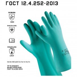 Перчатки нитриловые КЩС JETA SAFETY, хлопчатобумажное напыление, размер 8 (M), зеленые, JN711, JN711-08-M