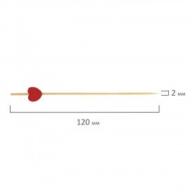 Пики для канапе бамбуковые "Сердце красное", 12 см, 100 шт., КП, 139419