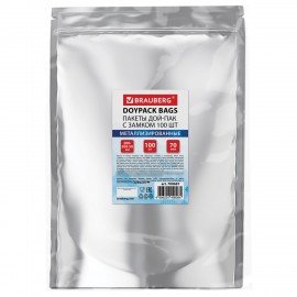 Пакеты Дой-Пак с замком ZIP LOCK, металлизированная + прозрачная стенка 200 х 300 + 50 мм, 100 штук 70 мкм BRAUBERG, 700687