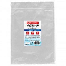 Пакет Дой-Пак с замком ZIP LOCK, прозрачный 200 х 300 + 50 мм, 100 штук 70 мкм, BRAUBERG, 700700