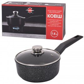 Ковш 1,6 л с крышкой и ручкой, пятислойное антипригарное покрытие, ГАРДАРИКА "Орион", 1616-04-10, 1616-18-10