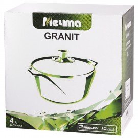 Кастрюля 4 л с жаропрочной крышкой 24 см, антипригарное покрытие, МЕЧТА "Гранит Black", 44802